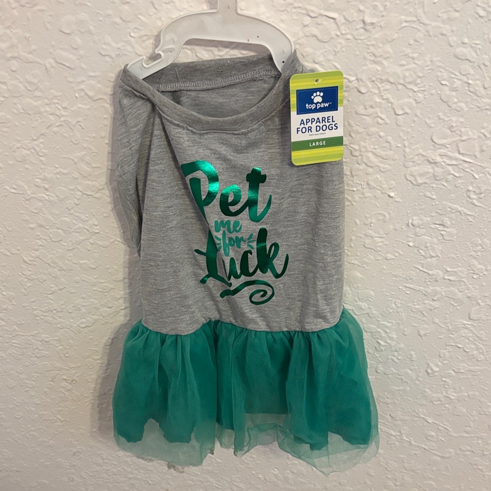 Top Paw Grey & Teal 'Pet Me for Luck' Tulle Dog Dress NWT